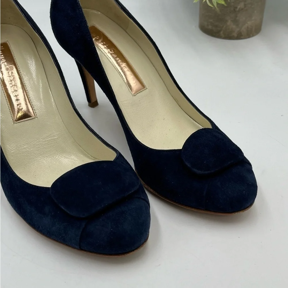 Rupert Sanderson‎ Blue Suede 3” Pumps Heels Sz 35.5/US 5